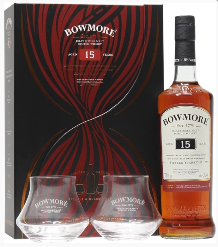 Набор Bowmore 15 Years gift box with 2 glasses  700 мл