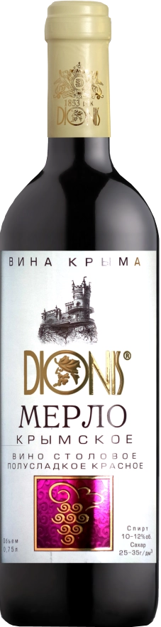 Вино "Мерло Крымское  DIONIS"  красное п/сладкое 10-12%