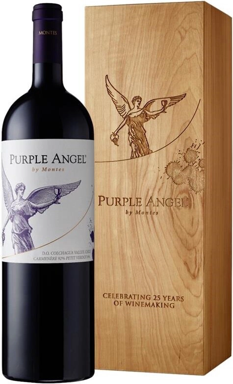 Вино Montes Purple Angel wooden box Монтес Пёпл Энжел в деревянном футляре 2019 1500 мл 14,5%