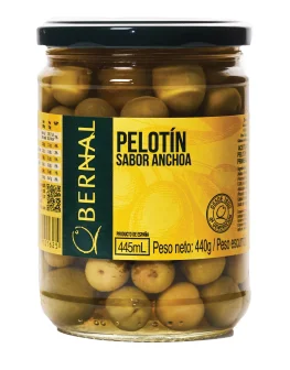 Оливки PELOTIN, зеленые, в анчоусном рассоле, с косточкой, в стекле 440 г (по 12 шт)