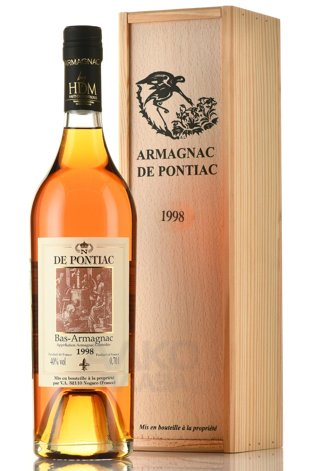 Арманьяк  De Pontiac Vintage  Bas-Armagnac wooden box   1998 700 мл   40 %