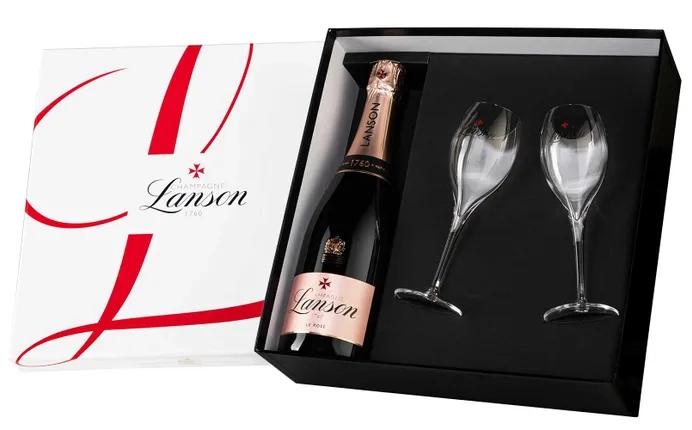 Шампанское   Lanson Le Rose Brut в подарочной коробке + 2 бокала 2018 750 мл 12,5%