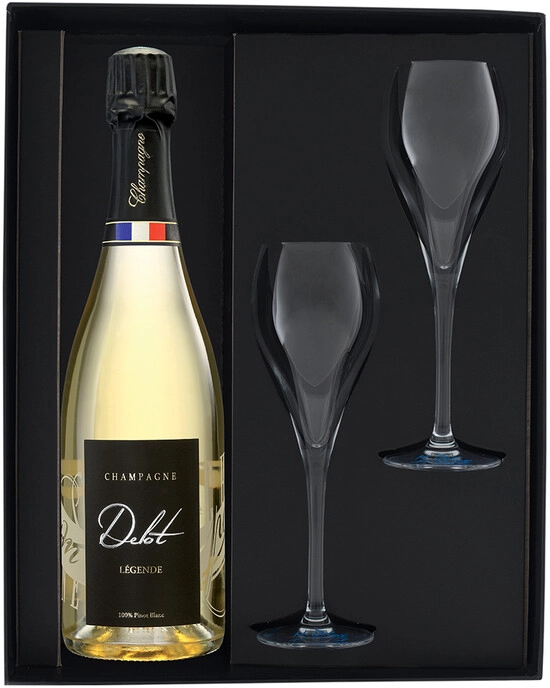 Набор Champagne Delot Cuvee Legende Brut gift box with 2 glasses  Шампань Дело Кюве Лежанд Брют в подарочной коробке с двумя бокалами 750 мл 12%