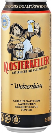 Пиво  Klosterkeller  Weizenbier  in can  Клостеркеллер  Вайценбир в жестяной банке 500 мл