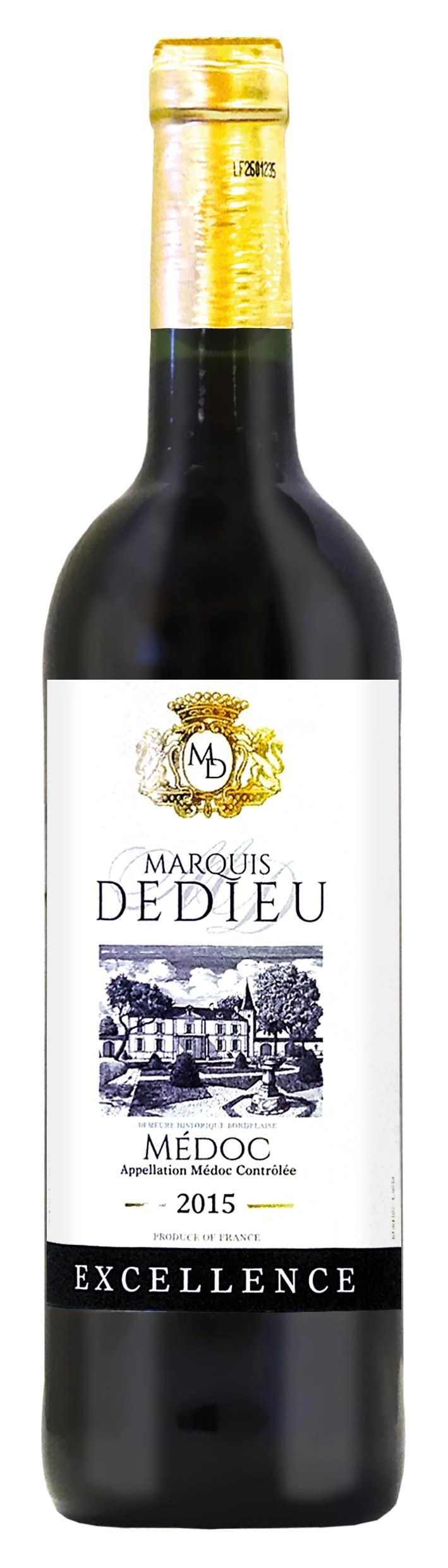 Вино SARL "EUROVINS", MARQUIS DEDIEU Rouge Sec MEDOC, САРЛ "ЕВРОВИН", МАРКИЗ ДЕДЬЁ Красное Сухое МЕДОК, 2015 0,75
