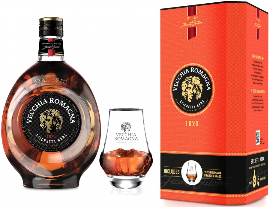 Бренди Montenegro Vecchia Romagna Etichetta Nera gift box with glass 700 мл