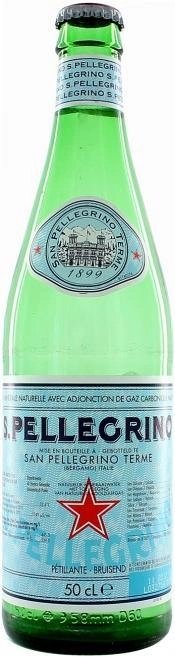 Вода  S. Pellegrino  Sparkling  Glass  Сан Пеллегрино газированная  в стеклянной бутылке  500 мл