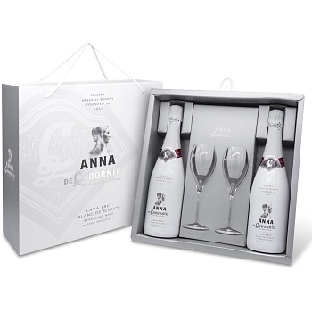 Подарочный набор  Cava   Anna de Codorniu  Blanc de Blancs  Brut  ( подарочный набор из 2-х бутылок с 2-мя бокалами) 750 мл 11,5 %