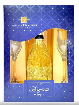 Подарочный набор   Tombacco  47 Anno Domini  Baglietti Prosecco No.10 Extra Dry  47 Анно Домини Бальетти No.10 Спуманте Экстра Драй Просекко  750 мл с бокалами