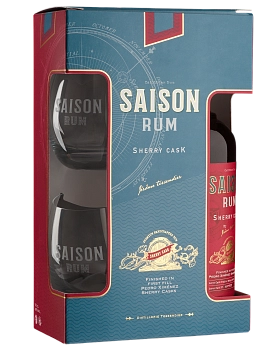 Подарочный набор Gift box Rum "Saison" Sherry Cask with 2 glasses VERRE AMETISTA SAISON RUM  Сэзон Шерри Каск с 2 бокалами Верре Аметиста Сэзон Ром 700 мл