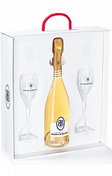 Набор Besserat de Bellefon, "Cuvee des Moines" Brut Blanc de Blancs, gift box with 2 glasses  Бессера де Бельфон, "Кюве де Муан" Брют Блан де Блан 750 мл  в подарочной коробке с 2 бокалами