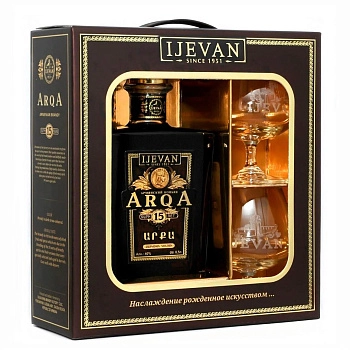 Коньяк Арка 15 лет в подарочной упаковке с бокалами 500 мл