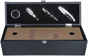 Подарочный набор Agap Gift wooden set 1 bottle & 4 wine accessories  Агап  Подарочный набор из дерева  1 бутылка и 4 аксессуара