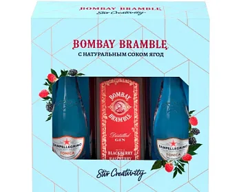Коктейль BOMBAY Брамбл 37,5% 700 мл + Тоник SANPELLEGRINO 2x200 мл в подарочной коробке