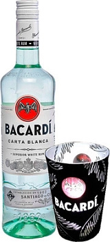 Ром Bacardi Carta Blanca  gift box with luminous glass  1000 мл