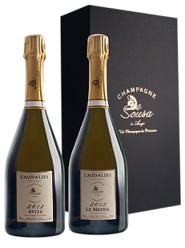 Шампанское  De Sousa Grand Cru Cuvee des Caudalies Avize Blanc de Blancs Extra Brut Millesime  в подарочной упаковке  2012  750 мл 12,5%