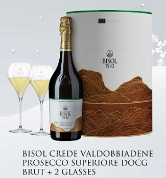 Игристое вино Bisol Crede Prosecco di  Valdobbiadene Superiore DOCG gift box 2 glass 750 мл