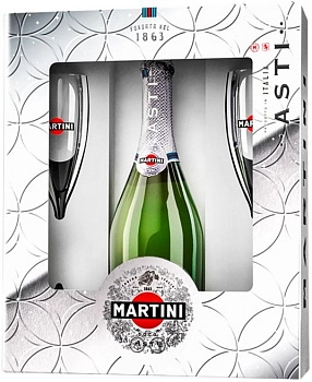 Подарочный набор  Asti Martini in box  Мартини Асти  в подарочной упаковке 750 мл с 2 бокалами