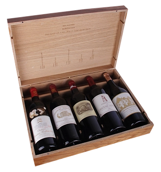 Набор 100 points Bordeaux 1er Grand Cru Classe: Chateau Lafite Rothschild 1986, Chateau Latour 2003, Chateau Morgaux 2000, Chateau Haut-Brion 2005, Chateau Mouton Rothschild 1982