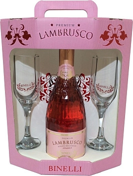 Игристое вино Binelli Premium Lambrusco Rosato Dell’Emilia IGT gift-box with 2 glasses  750 мл