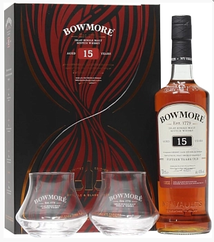 Набор Bowmore 15 Years gift box with 2 glasses  700 мл