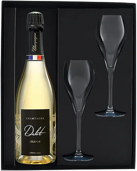 Набор Champagne Delot Cuvee Legende Brut gift box with 2 glasses  Шампань Дело Кюве Лежанд Брют в подарочной коробке с двумя бокалами 750 мл 12%