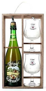 Подарочный набор пиво Bosteels Tripel Karmeliet Бостеелс Трипель Кармелит 750 мл + 2 бокала