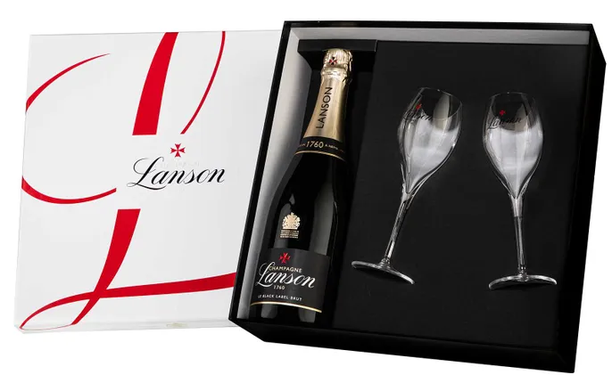 Шампанское Lanson Le Black Création 257 Brut в подарочной коробке + 2 бокала 2017 750 мл 12,5%