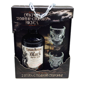 Ром  Captain Morgan  Black Spiced  Капитан Морган черный пряный  в п/у + 2 стакана 700 мл
