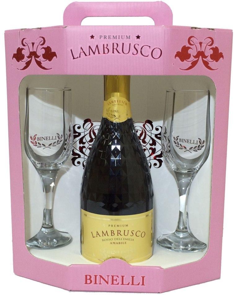 Игристое вино Binelli Premium  Lambrusco Rosso Amabile Dell’Emilia IGT gift-box with 2 glasses  750 мл
