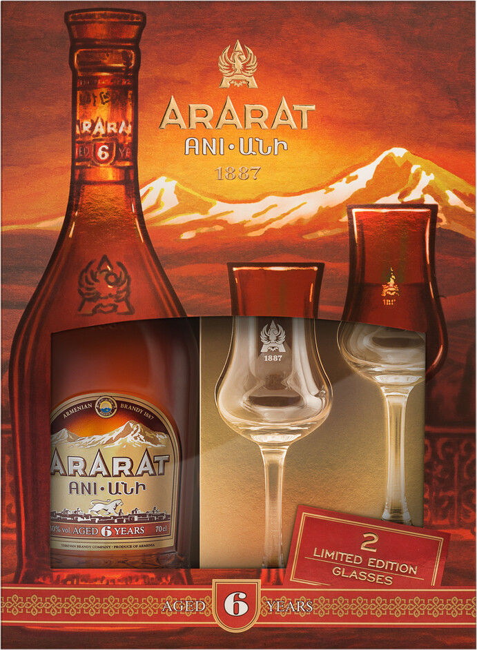 Коньяк Арарат Ани в подарочной коробке с двумя бокалами 40% 0.7 л