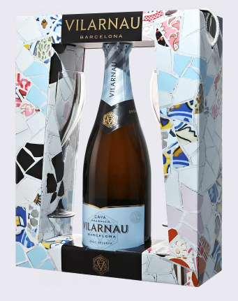 Игристое вино Vilarnau Cava DO Brut Reserva gift box with 2 glasses  2018 750 мл