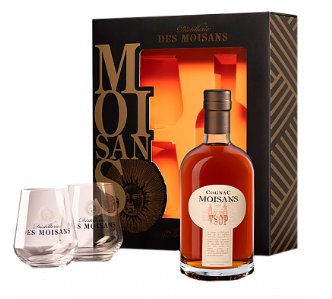Коньяк  Cognac Moisans VSOP Коньяк Муазон ВСОП в подарочной упаковке из картона с 2 бокалами 700 мл