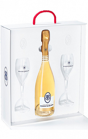 Набор Besserat de Bellefon, "Cuvee des Moines" Brut Blanc de Blancs, gift box with 2 glasses  Бессера де Бельфон, "Кюве де Муан" Брют Блан де Блан 750 мл  в подарочной коробке с 2 бокалами