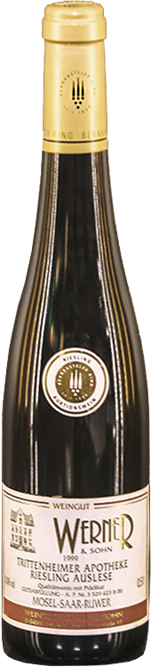 Вино Mozel Werner u sohn Trittenheimer Apotheke Riesling Auslese QmP Versteigerungswein Мозель Вернер у зон Триттенхаймер Апотеке Рислинг Ауслезе QmP аукцион 1999 500 мл