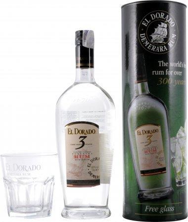 Ром El Dorado 3 Years Old Cask Aged gift tube with glass  700 мл