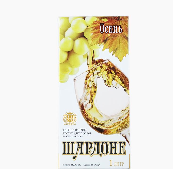 Вино Шардоне Осень белое полусладкое 1000 мл