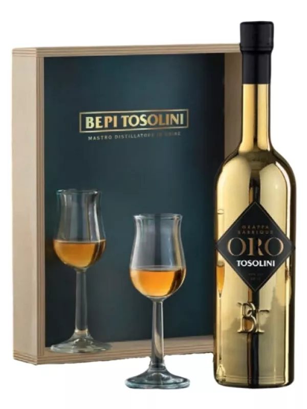 Граппа Bepi Tosolini Vite d'Oro Barrique wooden box with 2 glasses 500 мл
