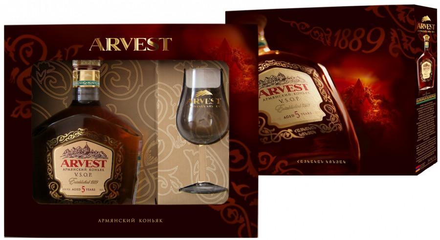 Коньяк Arvest  VSOP Арвест ВСОП в подарочной упаковке + бокал 500 мл