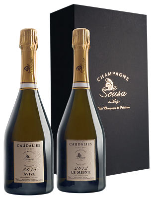 Шампанское  De Sousa Grand Cru Cuvee des Caudalies Avize Blanc de Blancs Extra Brut Millesime  в подарочной упаковке  2012  750 мл 12,5%
