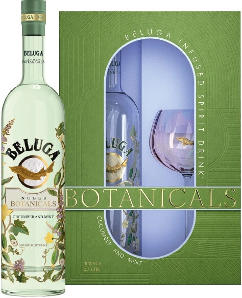 Набор настойка Beluga Noble Botanicals  Cucumber and Mint   Белуга Нобл Ботаникалс Огурец и Мята   700 мл  30%  + бокал
