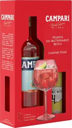 Аперитив Campari Bitter 750 мл gift set with 2 cans of Verum Indian Tonic Water 250 мл