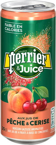 Вода   Perrier  Peche & Cerise  Перрье  Персик и Вишня  в жестяной банке 250 мл