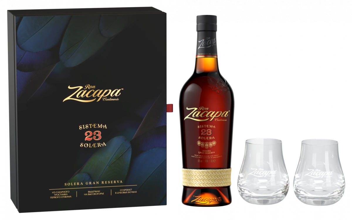 Ром Zacapa Centenario Solera Gran Reserva 23 years gift box + 2 стакана  700 мл