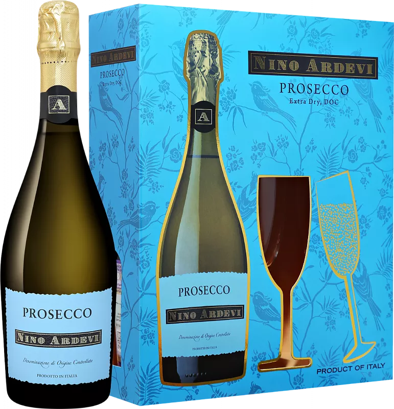 Игристое вино   Nino Ardevi Prosecco DOC Extra Dry  gift box with 2 glasses    750 мл