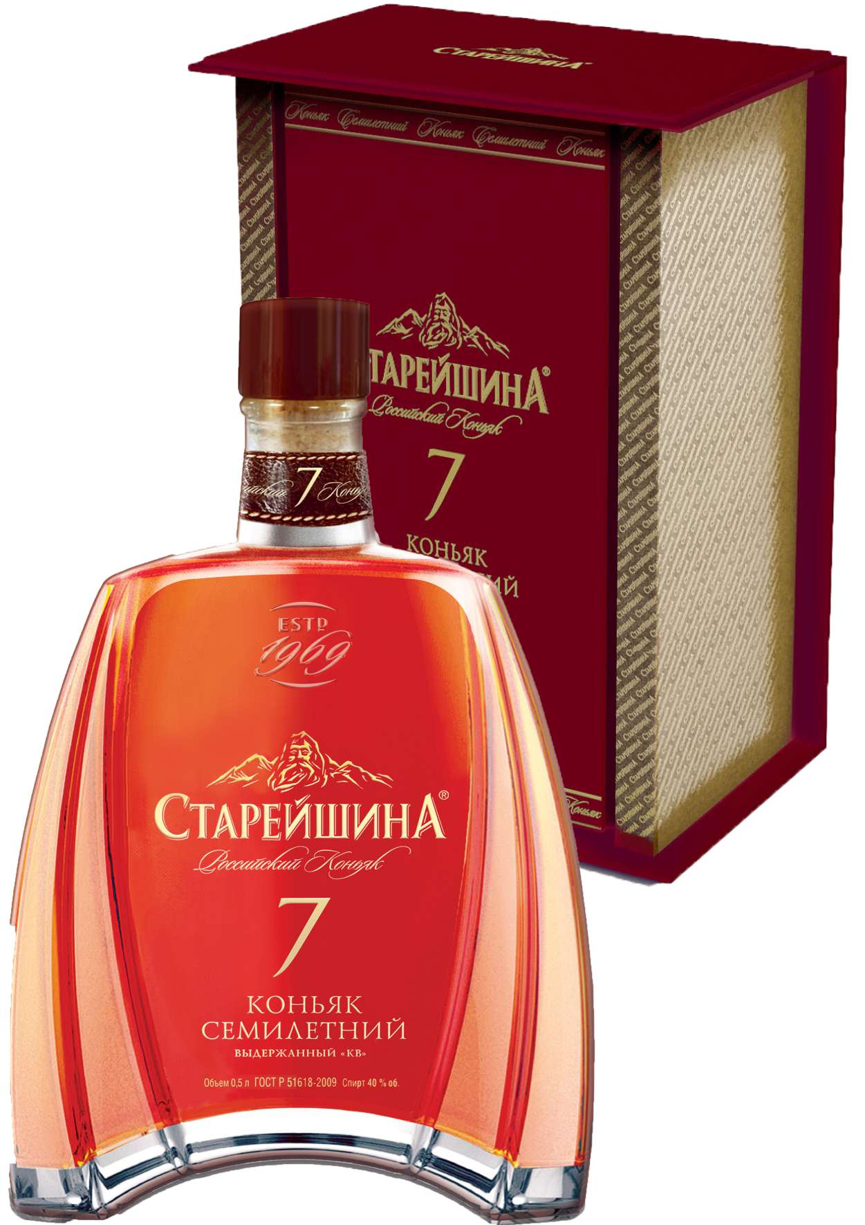 Коньяк Ставропольский КВ Старейшина семилетний КВ в подарочной упаковке 500 мл
