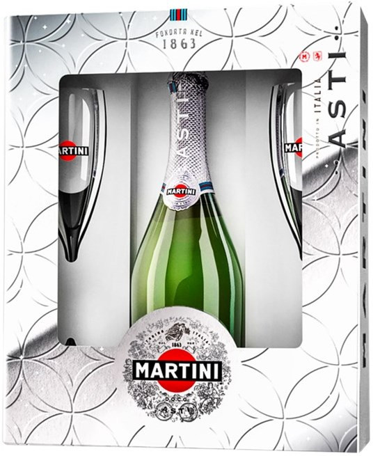 Подарочный набор  Asti Martini in box  Мартини Асти  в подарочной упаковке 750 мл с 2 бокалами