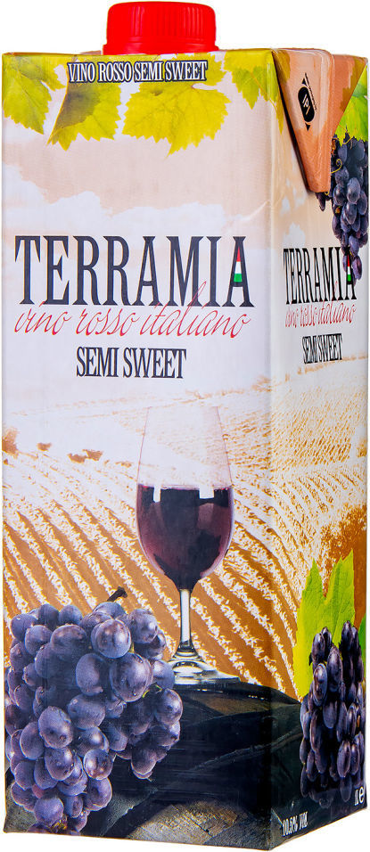 Вино Terramia Rosso Semi Sweet   Tetra Pak  Террамия Красное полусладкое Тетра Пак  1000 мл