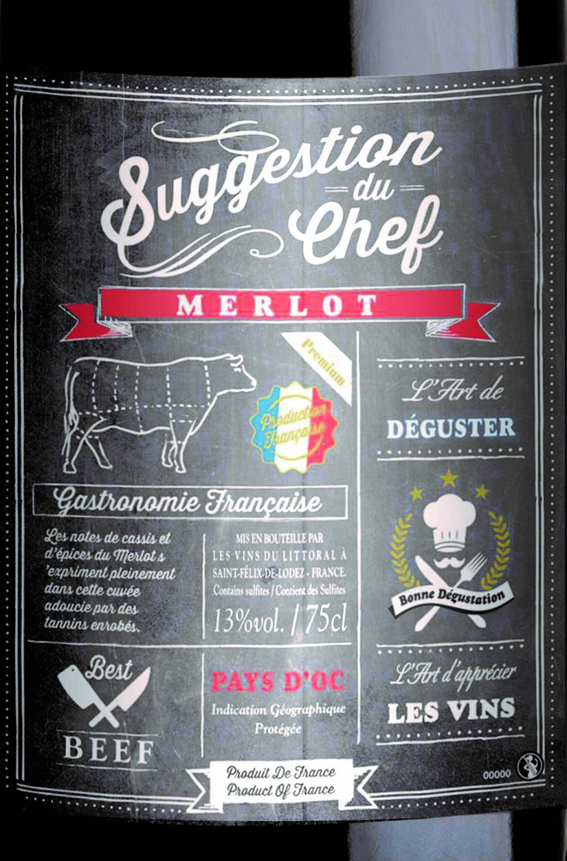 Вино   Suggestion du Chef  Сюгжестион дю Шеф Мерло 2019  750 мл