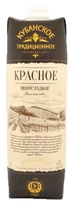 Вино Союз-Вино Кубанское Традиционное красное полусладкое 1000 мл